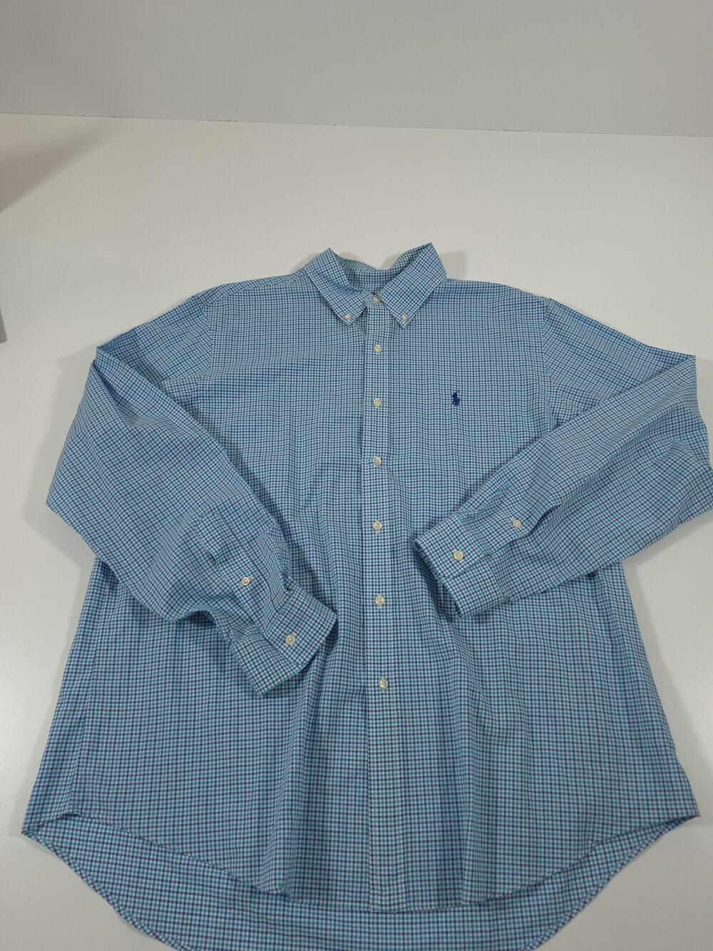 Ralph Lauren Shirt Mens XL Blue Check Classic Fit Button Down Long Sleeve Pony